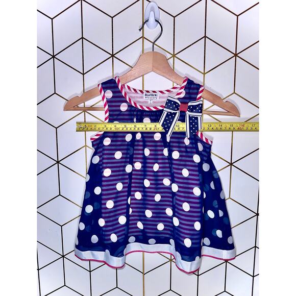 Blueberi Boulevard Girls Dress Size 5 Navy Polka Dot Sleeveless Bow - Picture 2 of 4